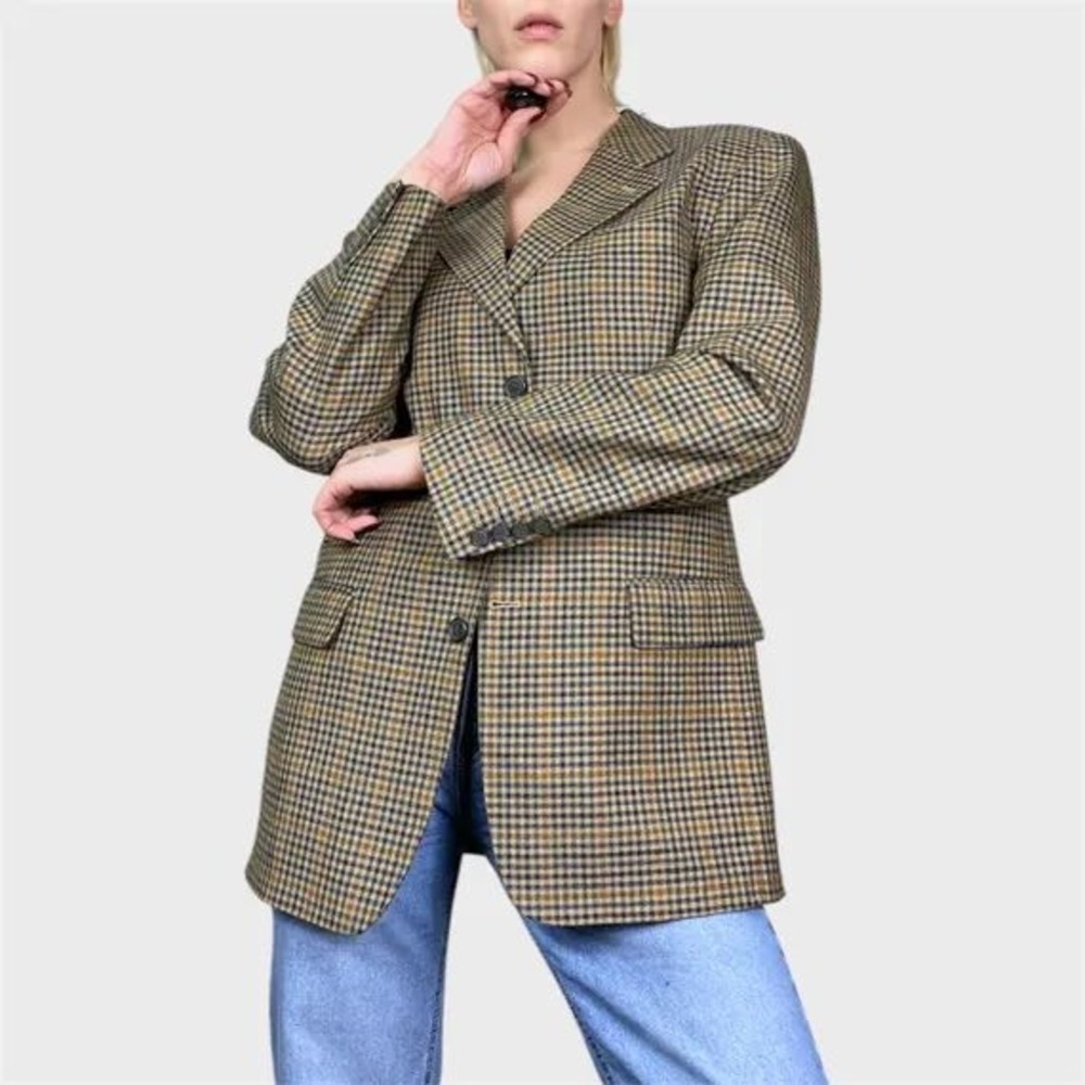 Vintage DKNY Classic Plaid Blazer 90s Mod Oversized Boxy Wool Blend Jacket 4
